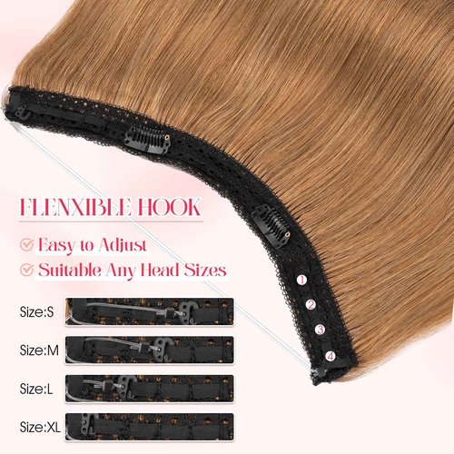 Rich Choices 100% Real Human Halo Hair Extensions for Women Remy Halo Extension Invisible Wire Hairpiece Clip in One Piece Hairpiece Upgrade Adds Weight 65g 12 Inch #6 Light Brown