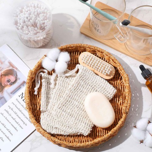 Rtteri 240 Pcs Soap Exfoliating Bag, Natural Sisal Soap Pouch Saver Body Shower Bar Mesh Body Net with Drawstring for Foaming and Drying