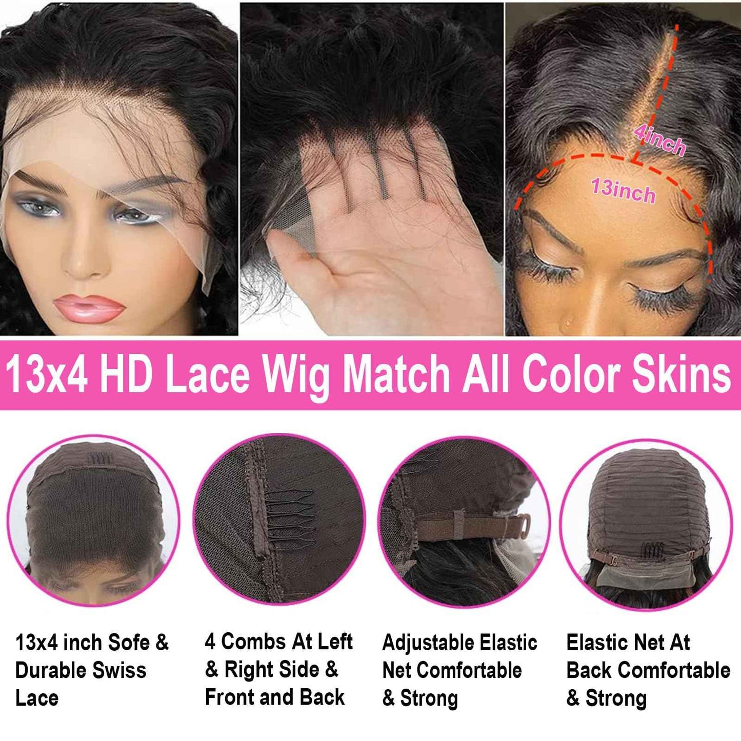 28 Inch Deep Wave Human Hair Lace Front Wig for Women 13x4 HD Transparent Lace Frontal, 180% Density Glueless, Pre - Plucked with Baby Hair in Natural Color