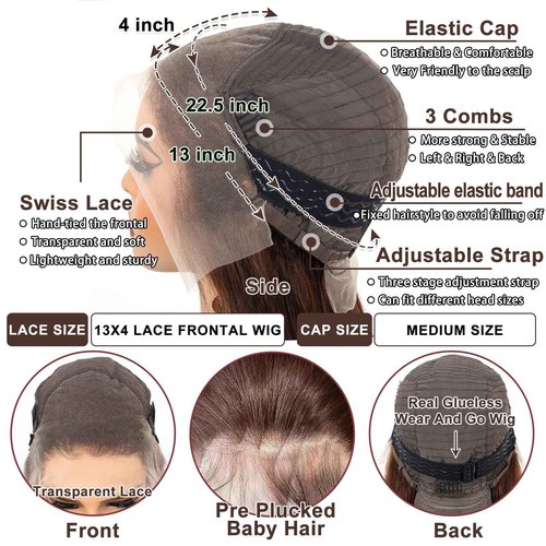 rilago 200 Density Brown Straight Lace Front Wigs Human Hair 20 Inch Chocolate Brown Human Hair Wig Straight 13x4 HD Transparent Lace Frontal Wigs Pre Plucked 4# Colored Wig