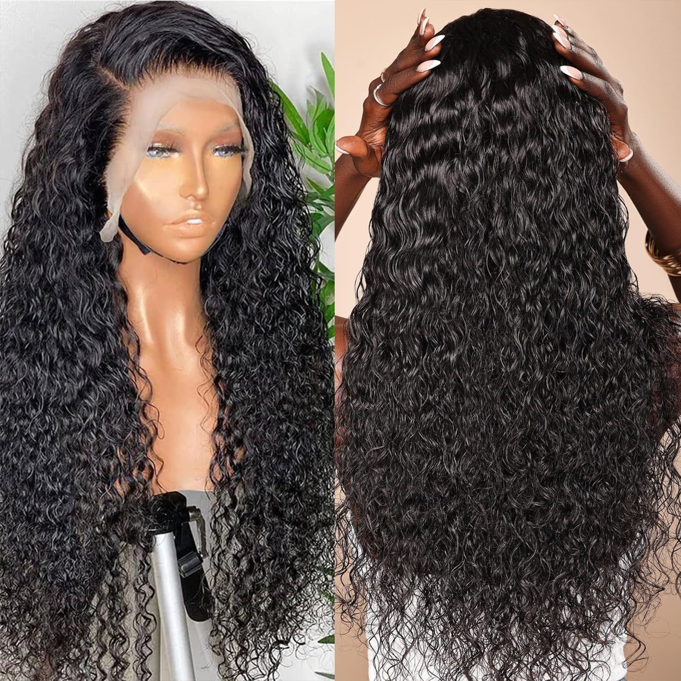 13x4 Water Wave Lace Front Wigs Pre Plucked Glueless Wigs for Black Women 180 Density Curly Human Hair Wig Wet and Wavy Lace Frontal Wigs With Baby Hair Wig (Natural, 30inch)
