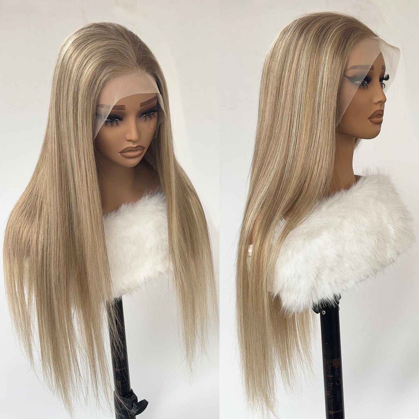 13x6 Ash Blonde Highlight Lace Front Wig Human Hair 20 Inch Straight Ash Brown to Blonde Balayage Wig Human Hair 180% Density Glueless Ombre Brown to Platinum Highlights HD Lace Wigs for Women