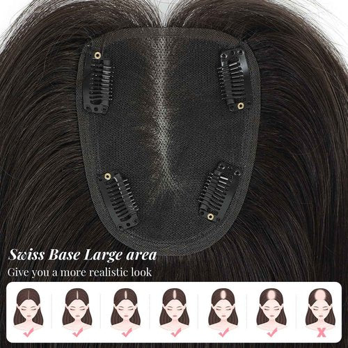 HOLFWALF Hair Toppers for Women Real Human Hair Topper for Women with Thinning Hair 12inch 4x4.8 Large Swiss Base Hairpieces (Dark Brown)