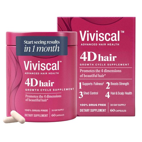 Viviscal 4D Hair Growth Cycle Supplements for Women for Full, Strong, and Healthy Hair; Made with Keratin, Vitamin A, Biotin, Zinc, 30 Day Supply, 60 Count