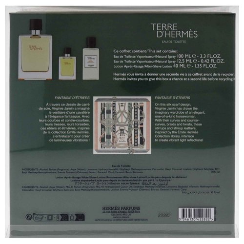 Terre Dhermes by Hermes for Men - 3 Pc Gift Set 3.3oz EDT Spray, 0.42oz EDT Spray, 1.35oz After Shave Lotion
