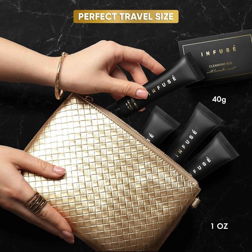 Infuse Black Soaps & Toiletries Bulk Set | 1-Shoppe Amenities Kit for Hotels & Vacation Rentals | 1 oz Shampoo, Conditioner, Body Wash, Lotion, 1.25 oz Cleansing Bar | 75 Pieces
