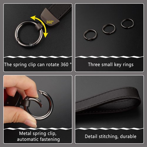 Turcee Leather Car Keychain, Creative Personality Leather Key Fob, Universal Key Fob Keychain for Men and Women (Black)