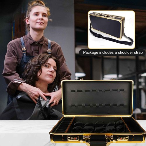 GYKLE Professional Barber Supplies Case, Portable Stylist Suitcase, Hairdressing Tools Storage Case with Handle and Secure Numlock, Barber Salon Stylist Carrying Case (Gold-Black)