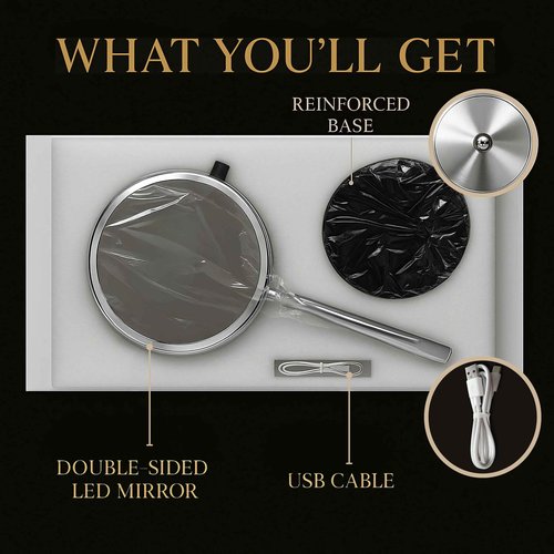 Ultra Zoom 20X Magnifying Lighted Table Mirror for Makeup - 20X & 1X Dual Sided LED Make-up Mirror with 3 Light Modes, Rechargeable Battery with USB Cable - 8" Wide & 15" Tall (Chrome)