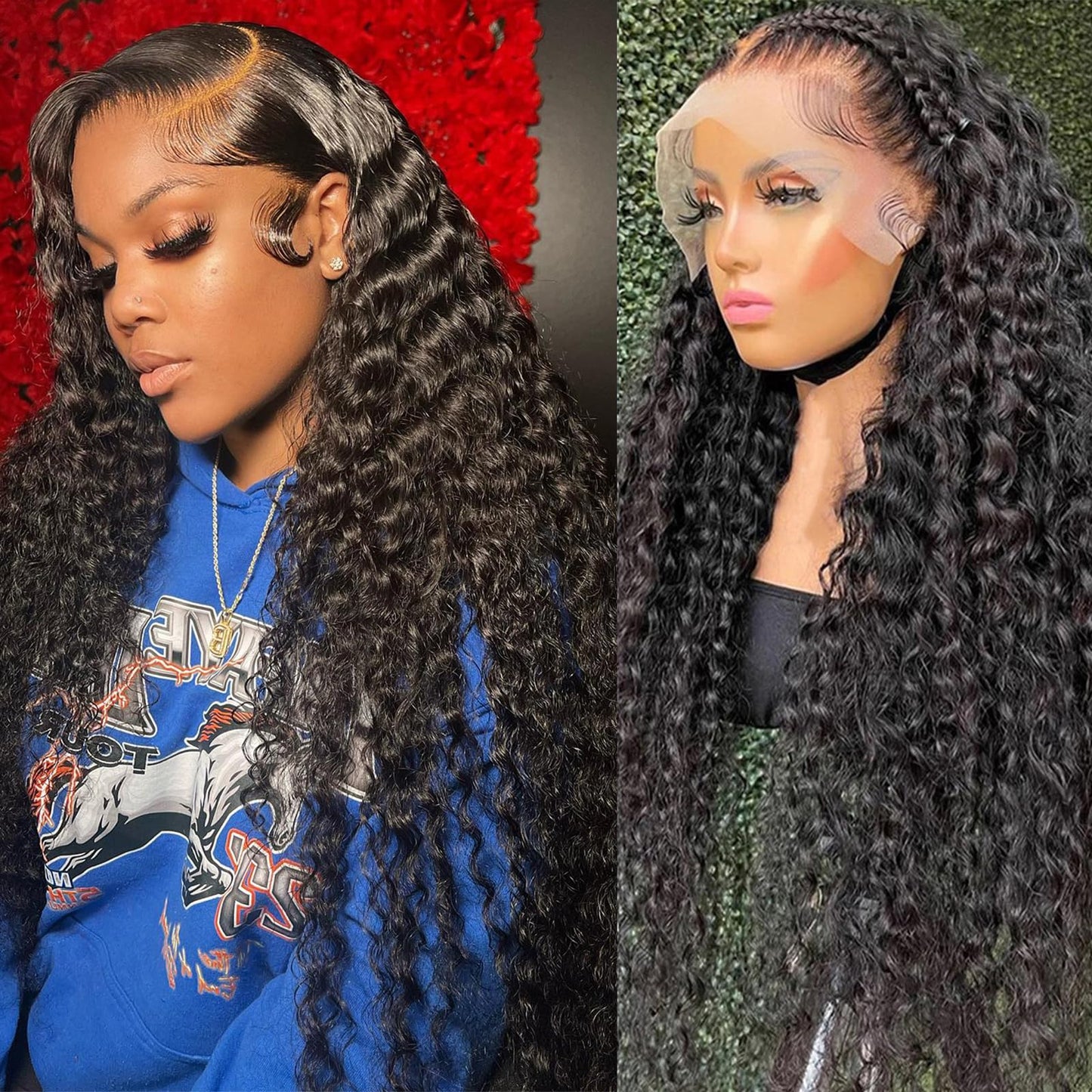 Midulla 13X6 HD Lace Front Wigs Deep Wave Frontal Wigs Pre Plucked 180% Density Deep Curly Wig Transparent Glueless 24 Inch Deep Wave Wig With Baby Hair