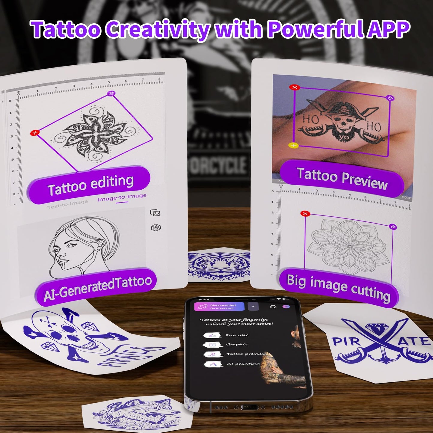 JADENS Tattoo Stencil Printer with 40pcs Transfer Paper, Bluetooth Thermal Tattoo Printer Machine with 2600mAh Battery, Compatible with Android & iOS, PC for Tattoo Artists & Beginners