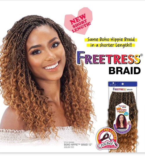 FreeTress Crochet Braids Boho Hippie Braid 12" (5-PACK, 1B)