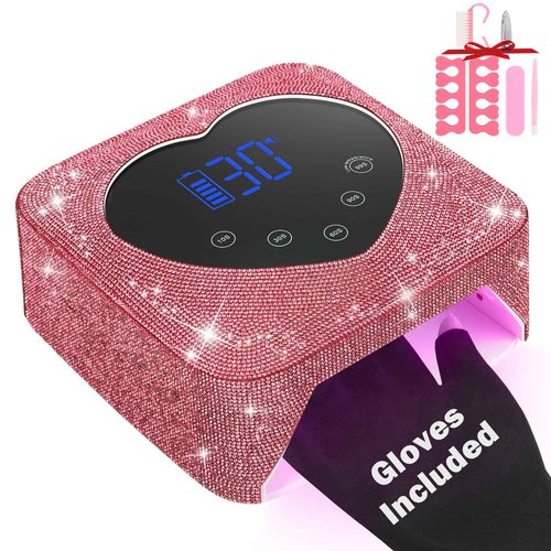 UV LED Nail Lamp Rechargeable 72W Cordless Portable UV Light for Gel Nails Polish,Rhinestones Nail Dryer Light with Glove,Auto Sensor,5 Timer,30 Beads,Fast Curing Gel X Polish Lamp for Home Salon