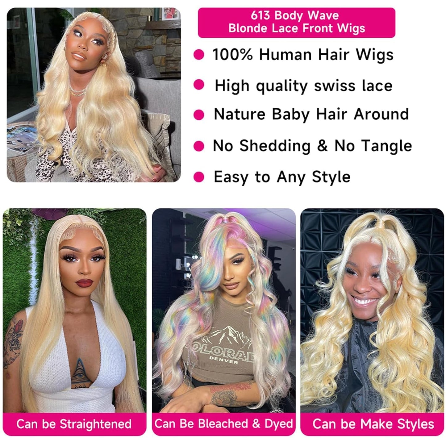 MYDIVA 613 13x6 Lace Front Wig Human Hair Body Wave Blonde Lace Front Wigs Human Hair Pre Plucked 613 HD Lace Frontal Wig for Women 180% Density 613 Blonde Wig 24 inch