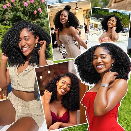 Rolisy Kinky Curly Half Wig Human Hair 20 Inch Glueless Curly Half Wig 220 Density Drawstring Seamless Flip Over Invisible Hairline Half Wigs Human Hair Beginner Friendly Headband Wig for Women
