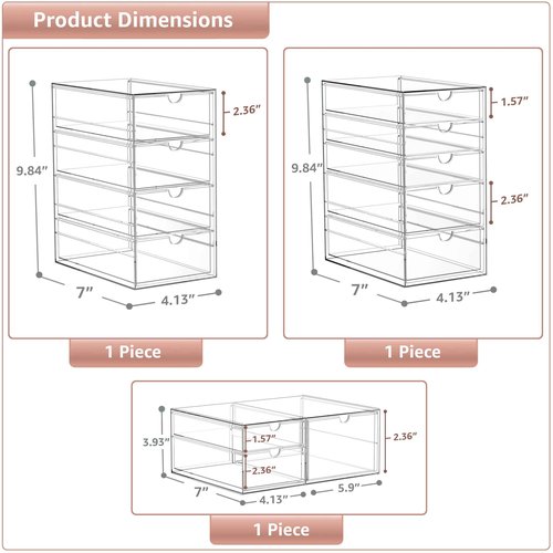 Sorbus Makeup Organizer With 12 Drawers, Acrylic Drawer Organizer for Makeup, Office Organization and Storage, Art Supplies, Jewelry, Stationary - 3 Pcs Clear Stackable Storage Bins Organizer Drawers
