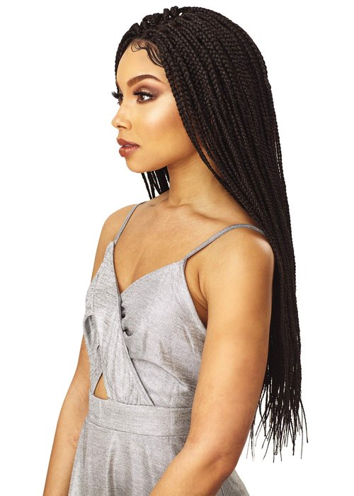 Sensationnel Cloud9 4x4 Braided Wig - Box Braid Small Hand Tied Swiss Multi Parting Lace (1B OFFBLACK)
