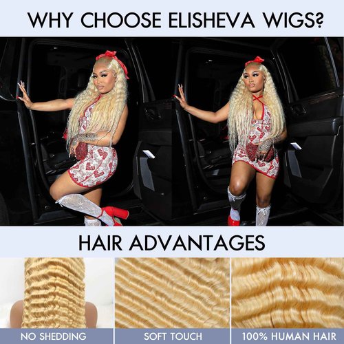 ELISHEVA 613 Lace Front Wig Human Hair Deep Wave 28 Inch Blonde Wig Human Hair 16A 13x4 HD 613 Blonde Lace Front Wigs Deep Wave 180% Density Curly Blonde Frontal Wig 613 Wig Pre Plucked