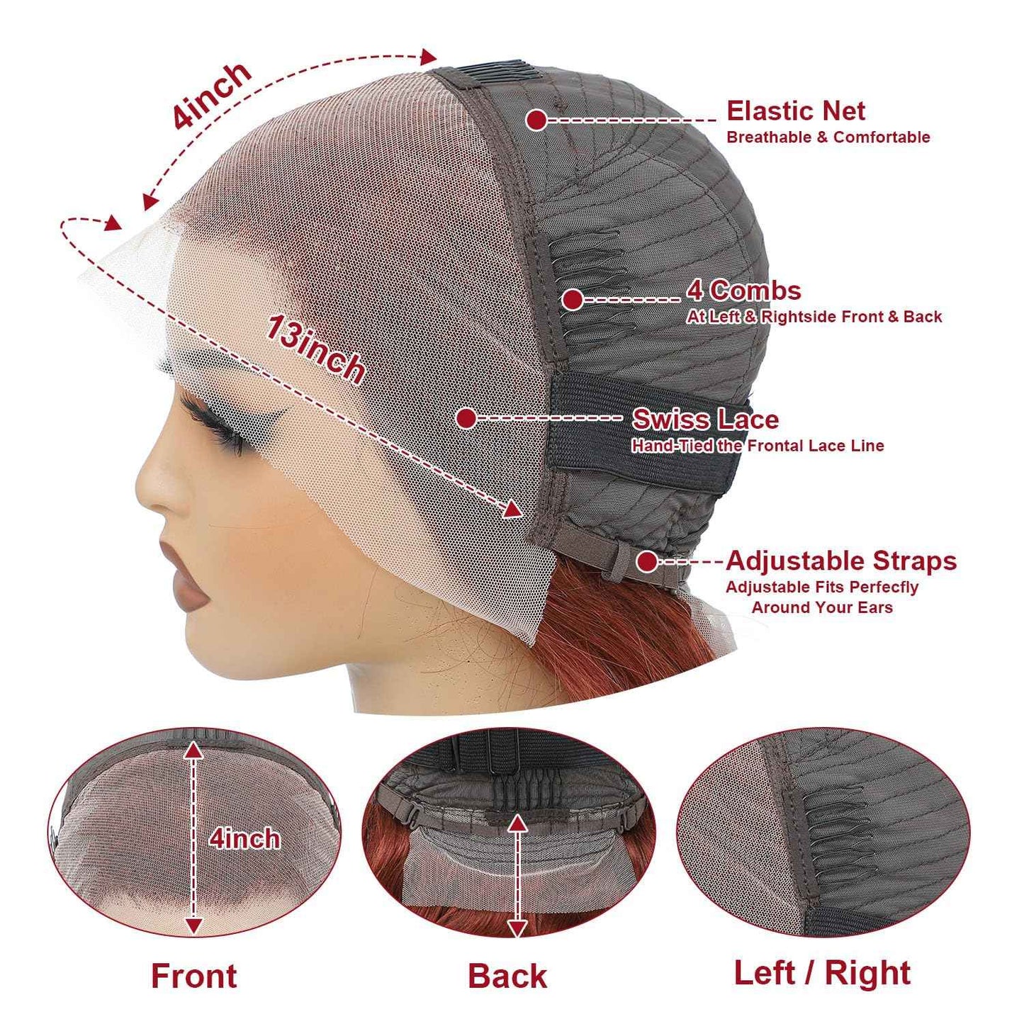 24 inch Reddish Brown Lace Front Wigs Human Hair 13x4 Body Wave HD Lace Frontal Wigs for Women 180 Density Auburn Colored Copper Red Pre Plucked with Baby Hair