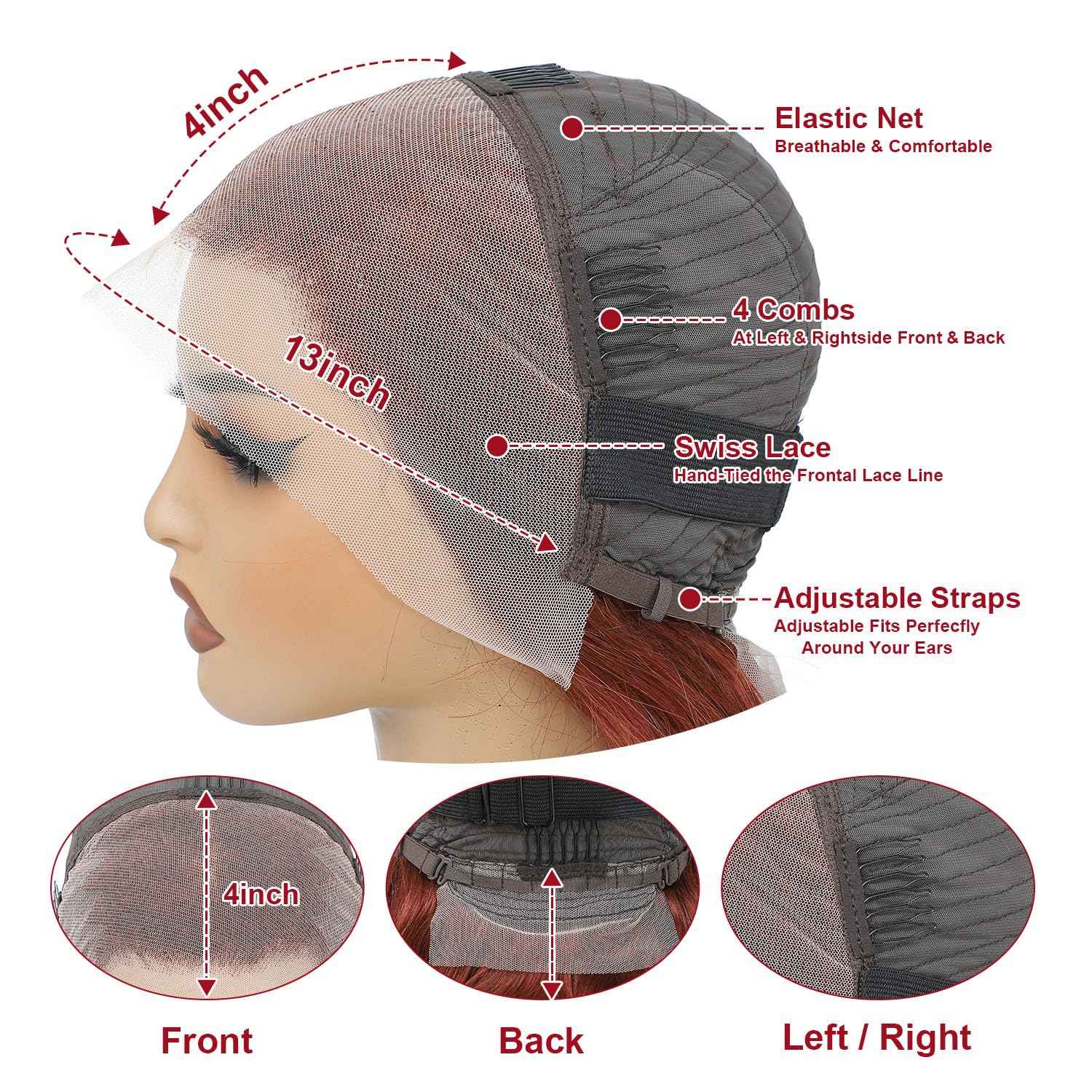 24 inch Reddish Brown Lace Front Wigs Human Hair 13x4 Body Wave HD Lace Frontal Wigs for Women 180 Density Auburn Colored Copper Red Pre Plucked with Baby Hair