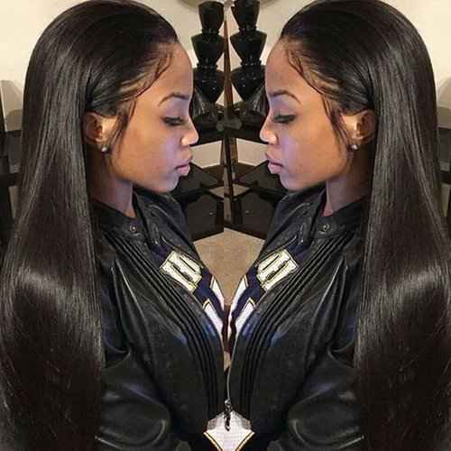 Dreambeauty 250% Density Lace Front Human Hair Wigs Silk Straight Brazilian Virgin Remy Human Hair Wigs Glueless Lace Front Wig for Women Natural Black Color (18 inch)