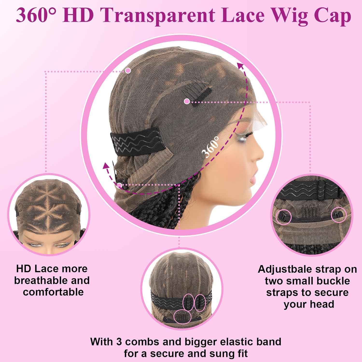 KERNORV 360° HD Full Lace Knotless Boho Braided Wigs for Women Full Lace Box Braid Wig with Baby Hair Premium Synthetic Lace Front Braided Wigs with Curly Ends 36" Light Brown