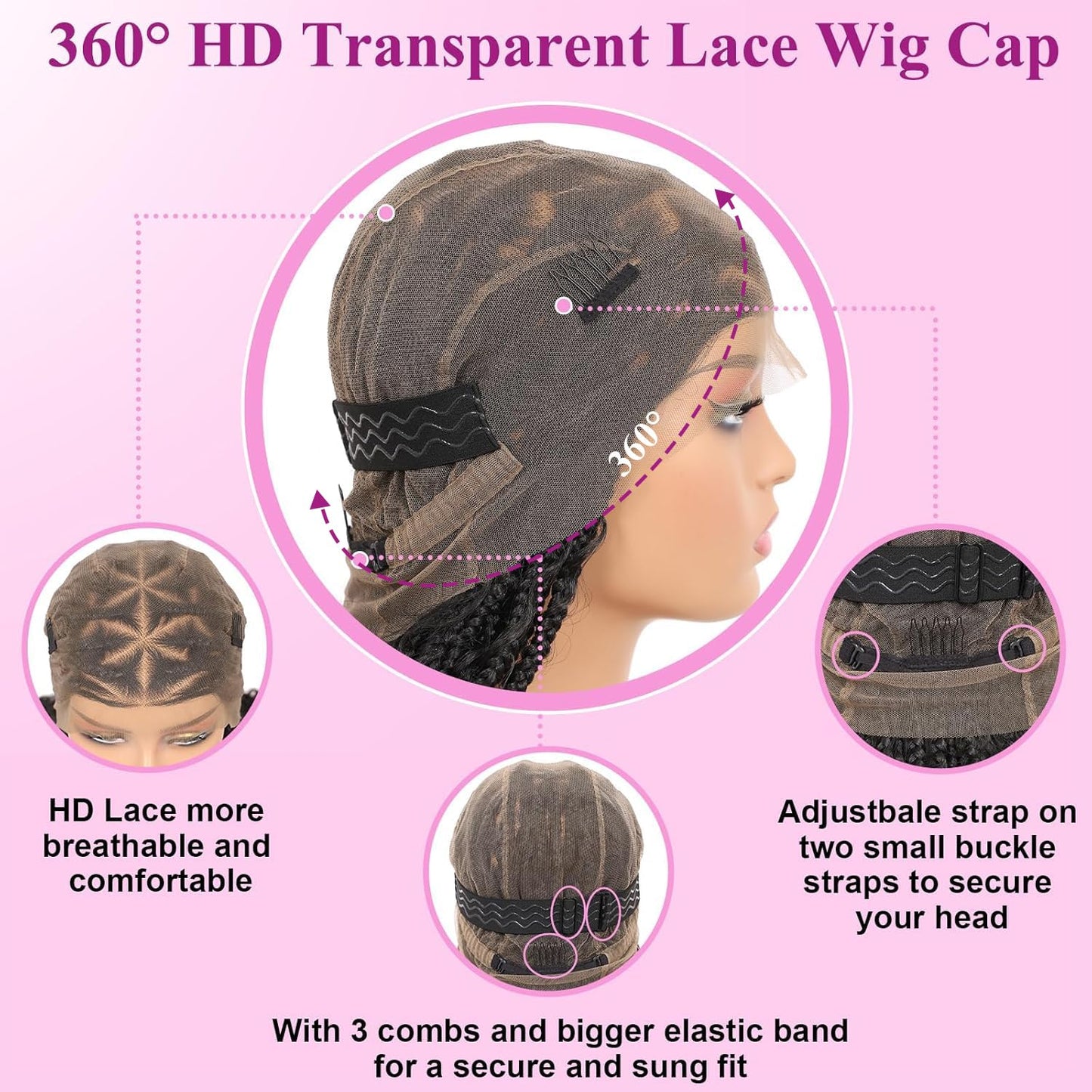 KERNORV 360° HD Full Lace Triangle Knotless Braided Wigs for Women Boho Braided Wigs with Curly Ends Full Lace Box Braid Wig with Baby Hair Premium Synthetic Braided Lace Front Wig 36" Black