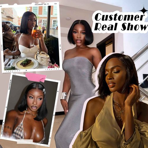 TruhLius Wear and Go Glueless Bob Wig Human Hair 16 Inch Natural Black 13x4 Lace Front Wigs Human Hair Pre Plucked Pre Cut 200 Density Short Straight Bob Wigs for Black Women