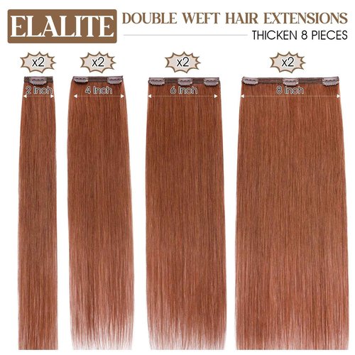 Elailite Clip in Hair Extensions Real Human Hair Double Weft Thick 8pcs Weft Auburn Copper Red 16 Inch 130g Remy Hairpieces Balayage Full Head for Women