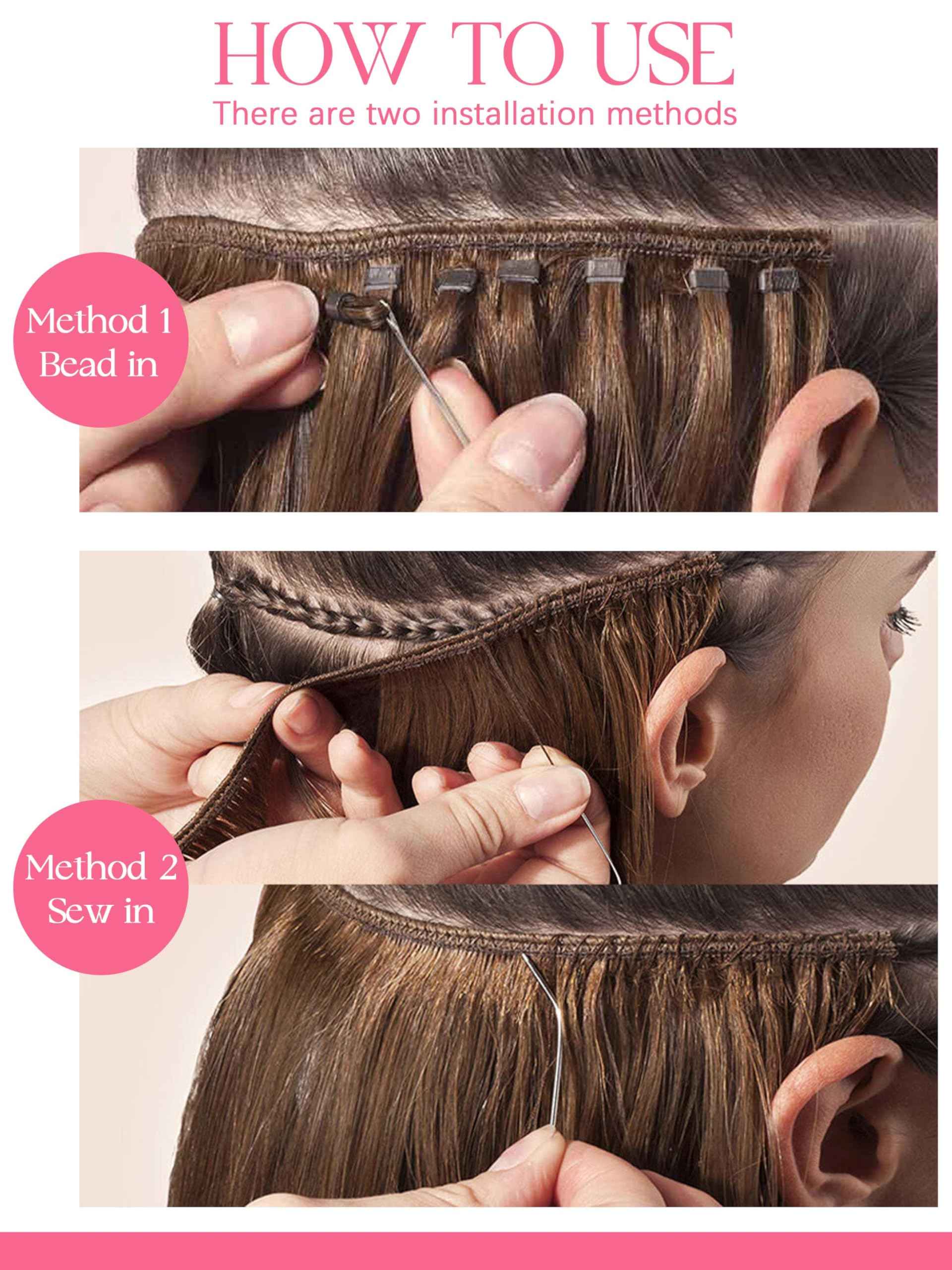 Lacer Sew in Genius Weft Real Human Hair Extensions One Piece Remy Human Hair Extensions Genius Weft Light Brown with Platinum Blonde Sew in Human Hair 18 Inch 50g for Women