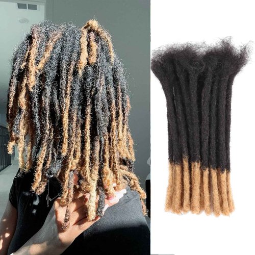 Viovian 10 Inch Human Hair Loc Extensions 60 Strands 0.6cm Ombre Dreadlock Extensions for Men Dread Extensions Human Hair Can be Dyed and Curled Color 1b/27