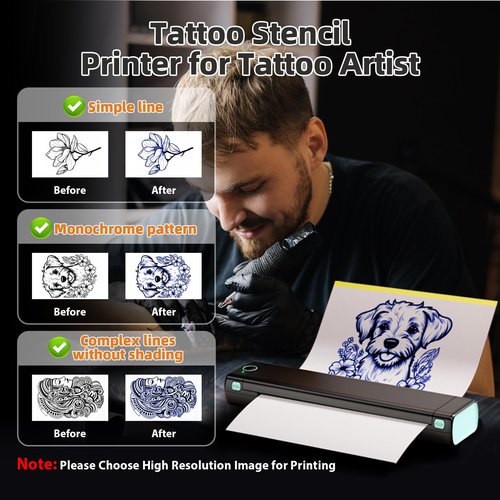 ItriAce Tattoo Stencil Printer, Tattoo Printer, M08F Stencil Printer with 10 PCs Tattoo Transfer Paper, Bluetooth Stencil Printer for Tattooing Compatible with Phone & PC, with 1 Case,203DPI