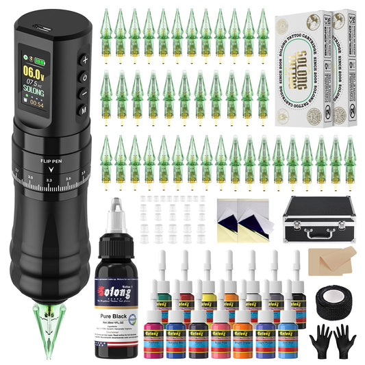 Nazzor Tattoo Kits Tattoo Machine with 1800mAh LED Display 40PCS Needles and 14 Ink Black
