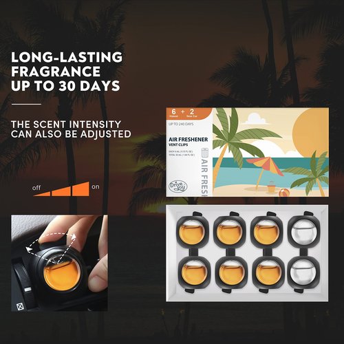 DRIVEJOY Car Air Freshener Vent Clips, 8 PK, 6 Hawaiian, 2 New Car, Car Fresheners for Men Women, Up to 240 Days, Natural Odor Eliminator