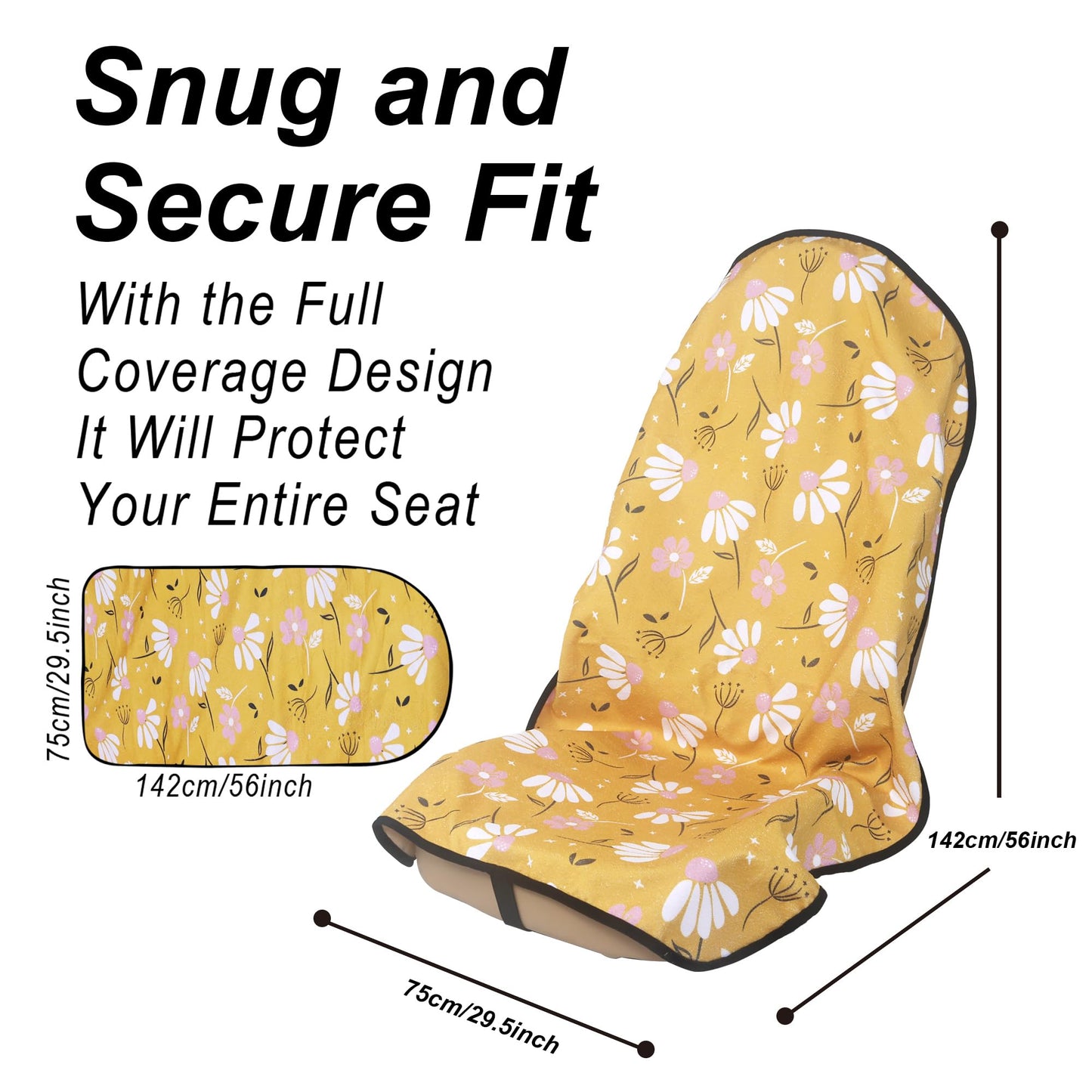 LoyaGour Car Seat Cover Protector Front Seats,for Gym Workout,Running,Swimming,Beach and Hiking,Waterproof Sweat Towel Bucket Seat Covers for Cars SUV Trucks (Chamomile and Yellow, 1Pcs)