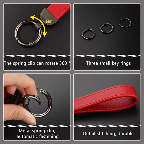 Turcee Leather Car Keychain, Creative Personality Leather Key Fob, Universal Key Fob Keychain for Men and Women (Red)