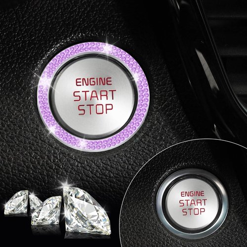 LivTee 2 PCS Crystal Double Rhinestone Car Engine Start Stop Decoration Ring, Bling Car Interior Accessories for Women, Push to Start Button Cover Sticker, Automotive Decals, Purple