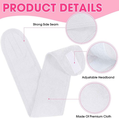 Tigeen 80 Pcs Spa Headband Bulk Adjustable Facial Headbands for Women Skincare Makeup Shower Hair Wraps for Washing Face(White Pink)
