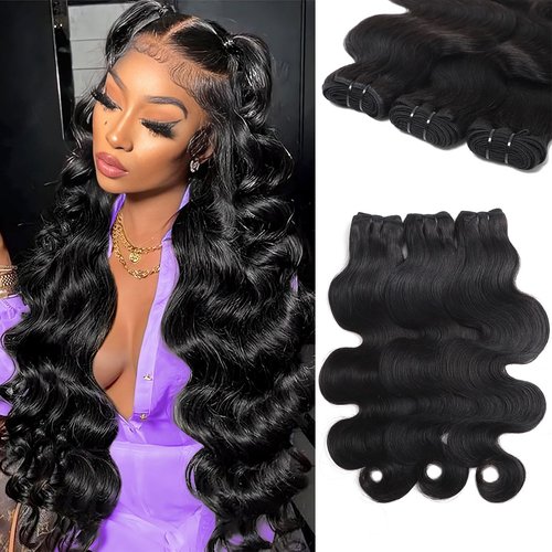 Brazilian Human Hair Bundles 14 16 18 Inch Body Wave Bundles Human Hair 12A Raw 100% Unprocessed Virgin Hair Weave 3 Bundles Deals Human Hair Natural Black Body Wave Human Hair Bundles for Women