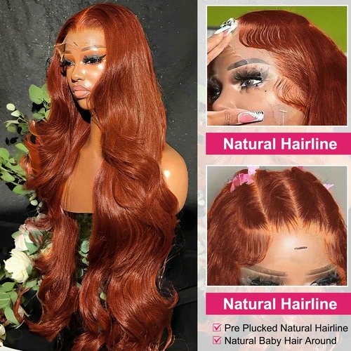 AMIRTY 200% Density Orange Ginger Lace Front Wigs Human Hair 13X4 HD Transparent Lace Front Wigs Human Hair Pre Plucked with Baby Hair #33 Wigs For Women 22 Inch