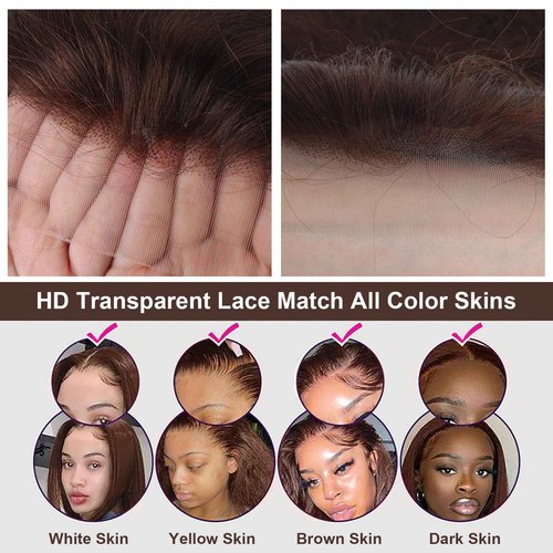 Brown Straight Lace Front Wigs Human Hair 200 Density Chocolate Brown Lace Front Wig Straight 12A 13x4 HD Transparent Full Lace Frontal Wigs Pre Plucked Brown Human Hair Wig 24 Inch