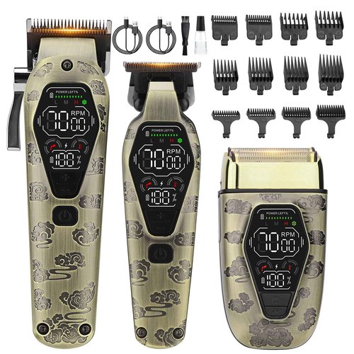 Beatslm Hair Clippers for Men Professional, T-Blade Hair Trimmer for Men, Electric Shaver Razor, Beard Trimmer, 3 in 1 Cordless Barber Clippers and Trimmers Set, Haircutting Kit LCD Display (Bronze)