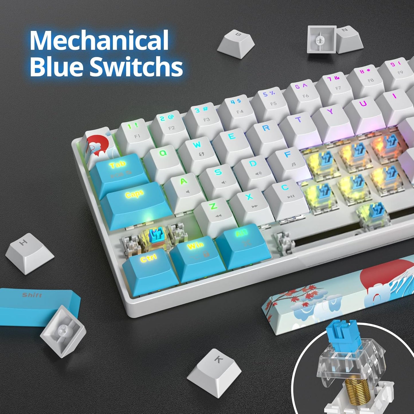 60 Percent Gaming Keyboard Green Matcha Keyboard 61 Keys Wired Mechanical Keyboard Red Switch RGB MDA Keycaps for Windows PC Laptop Gamers(61 Matcha)