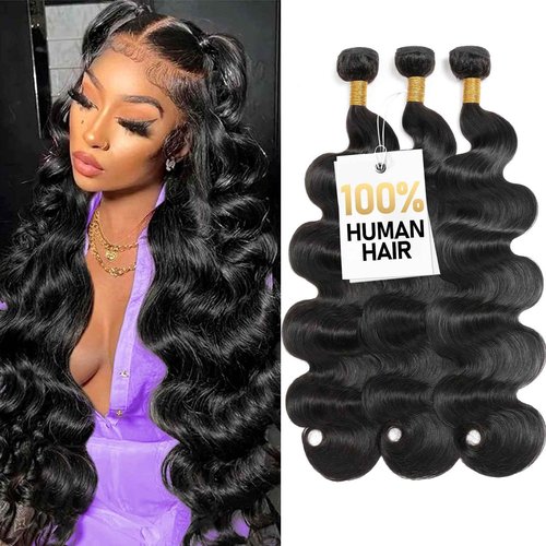 Olsmkis Body Wave Bundles Human Hair 20 22 24 Inch 3 Bundles Human Hair 300g 100% Unprocessed Brazilian Virgin Raw Hair Extensions for Women Natural Black Weave Bundle