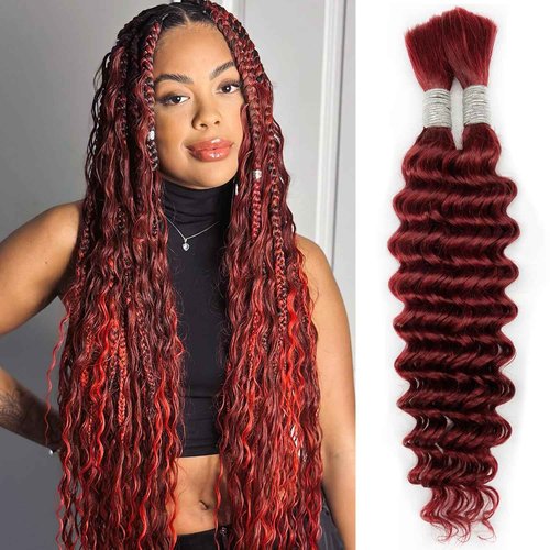 99J Human Braiding Hair 22 Inch 100g Burgundy Deep Wave Bulk Human Hair For Braiding Boho Braids Wine Red Human Braiding Hair Water Wave Human Hair For Braiding Micro Bohemian Braids