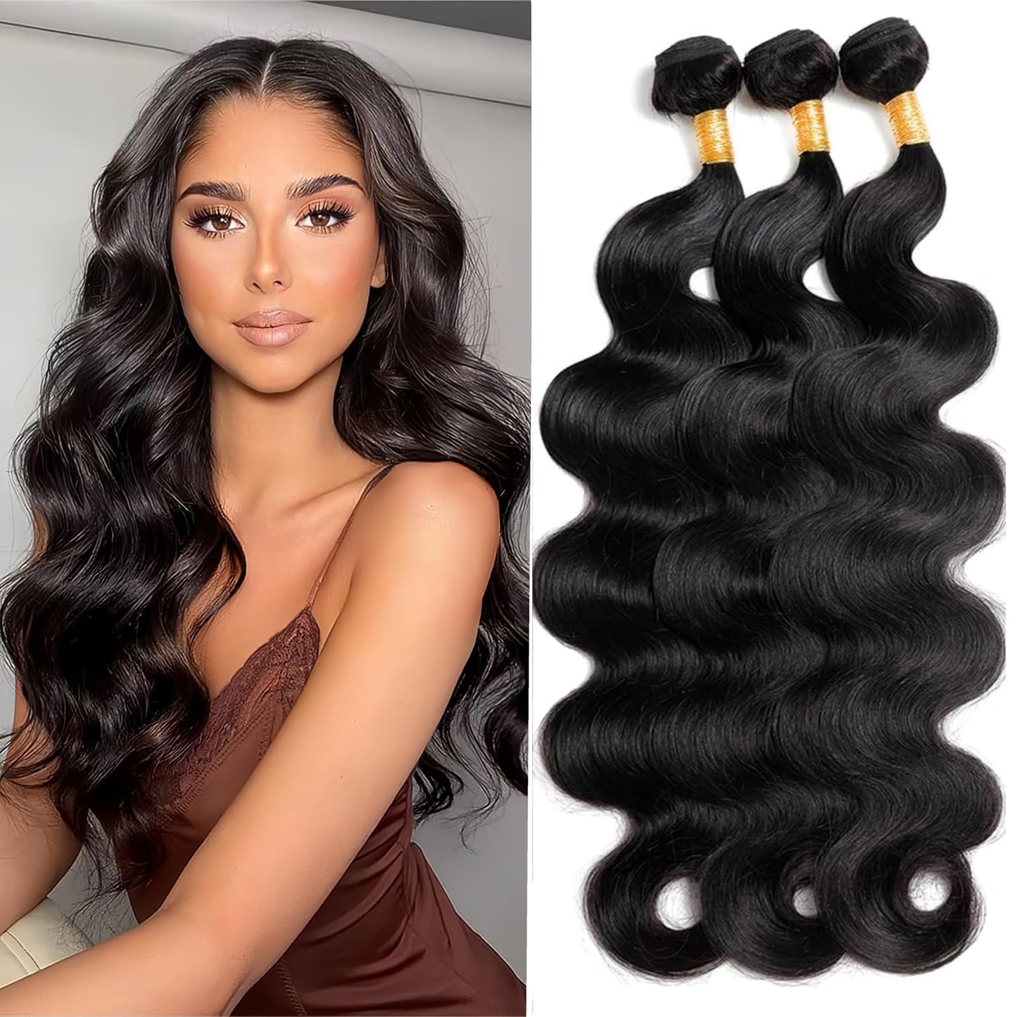 Hswpawk Human Hair Bundles 18 18 18 Inch Body Wave 3 Bundles Human Hair 12A Grade 100% Unprocessed Brazilian Virgin Hair Bundles Human Hair Extensions for Women Natural Black Color