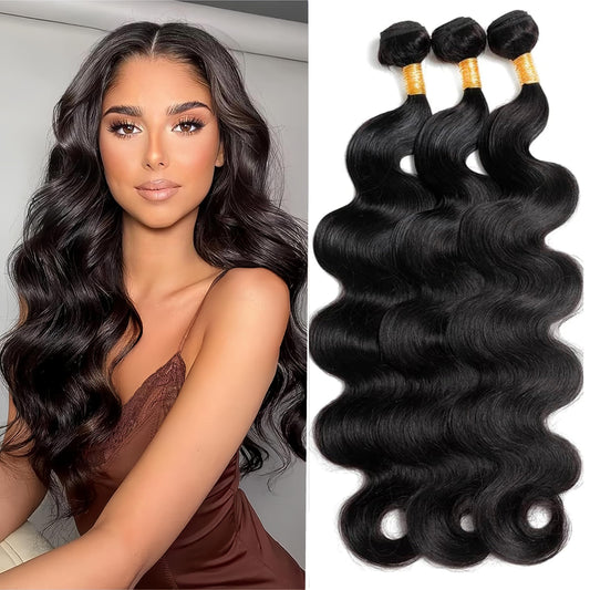 Hswpawk Human Hair Bundles 18 18 18 Inch Body Wave 3 Bundles Human Hair 12A Grade 100% Unprocessed Brazilian Virgin Hair Bundles Human Hair Extensions for Women Natural Black Color