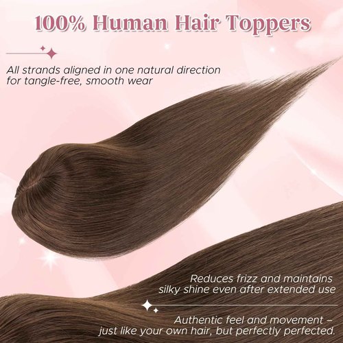 SEGOHAIR Real Human Hair Toppers for Women 3.54"*4.72" Silky Base 150% Density With Bangs Adjustable Parting Clip-In Topper Hairpieces for Women with Thinning Hair 10 Inches Dark Brown