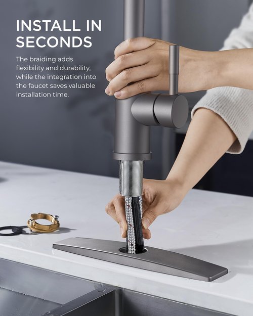 FORIOUS Kitchen Faucets with Pull Down Sprayer, High Arc Single Handle Classic Stainless Steel Sink Faucet 1 or 3 Hole, Suitable for Farmhouse Camper Laundry Rv Bar, Grey