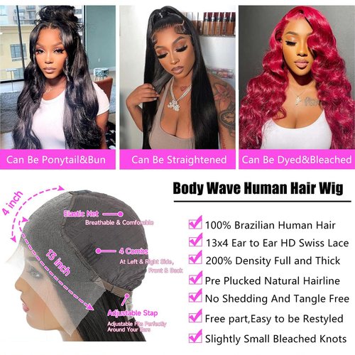 200 Density Body Wave Lace Front Wigs Human Hair Pre Plucked Pre Bleached Knots 13x4 HD Lace Frontal Wigs Human Hair Real Human Hair Wig 22 Inch